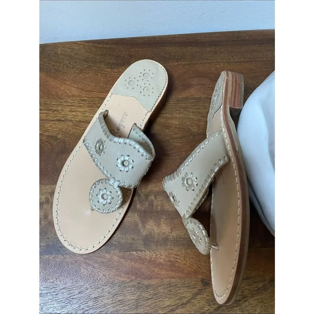 Jack Rogers Women's Hamptons Sandal Beige and Gold